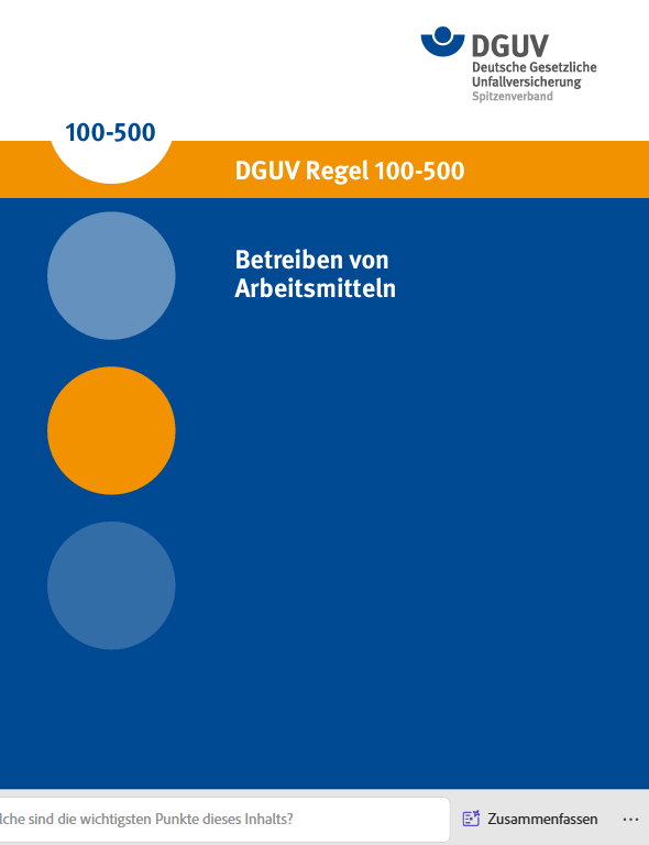 DGUV Regel 500 Betriebsanweisungen
